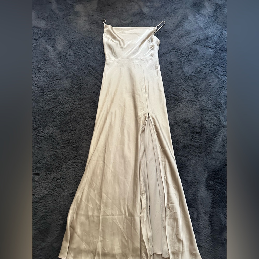 BirdyGrey Lisa Long Dress Matte Satin Champagne Size Medium